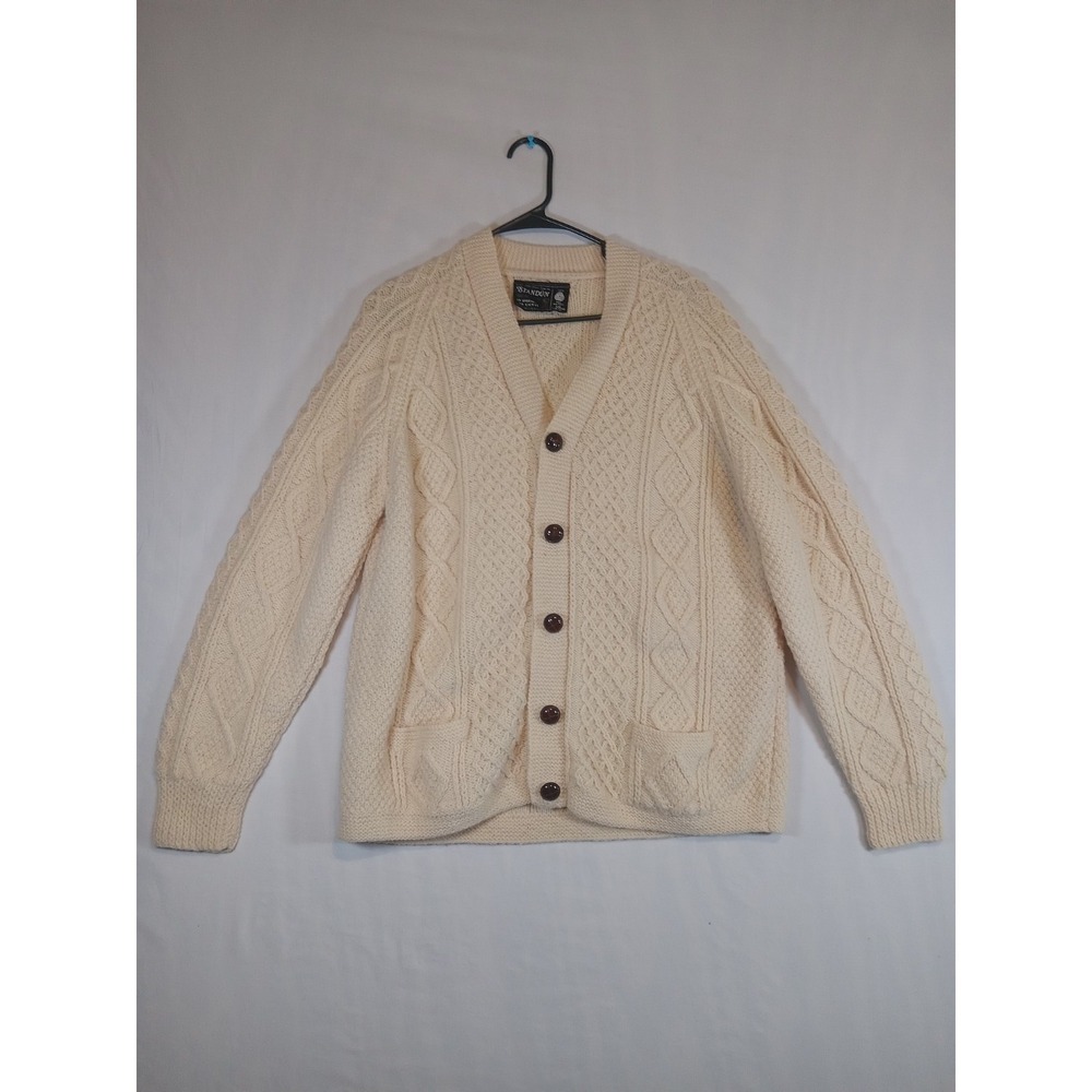 Standún Aran Cardigan Sweater Hand Knit Wear Wool Cable Knit Irish WM‎ Med Read
